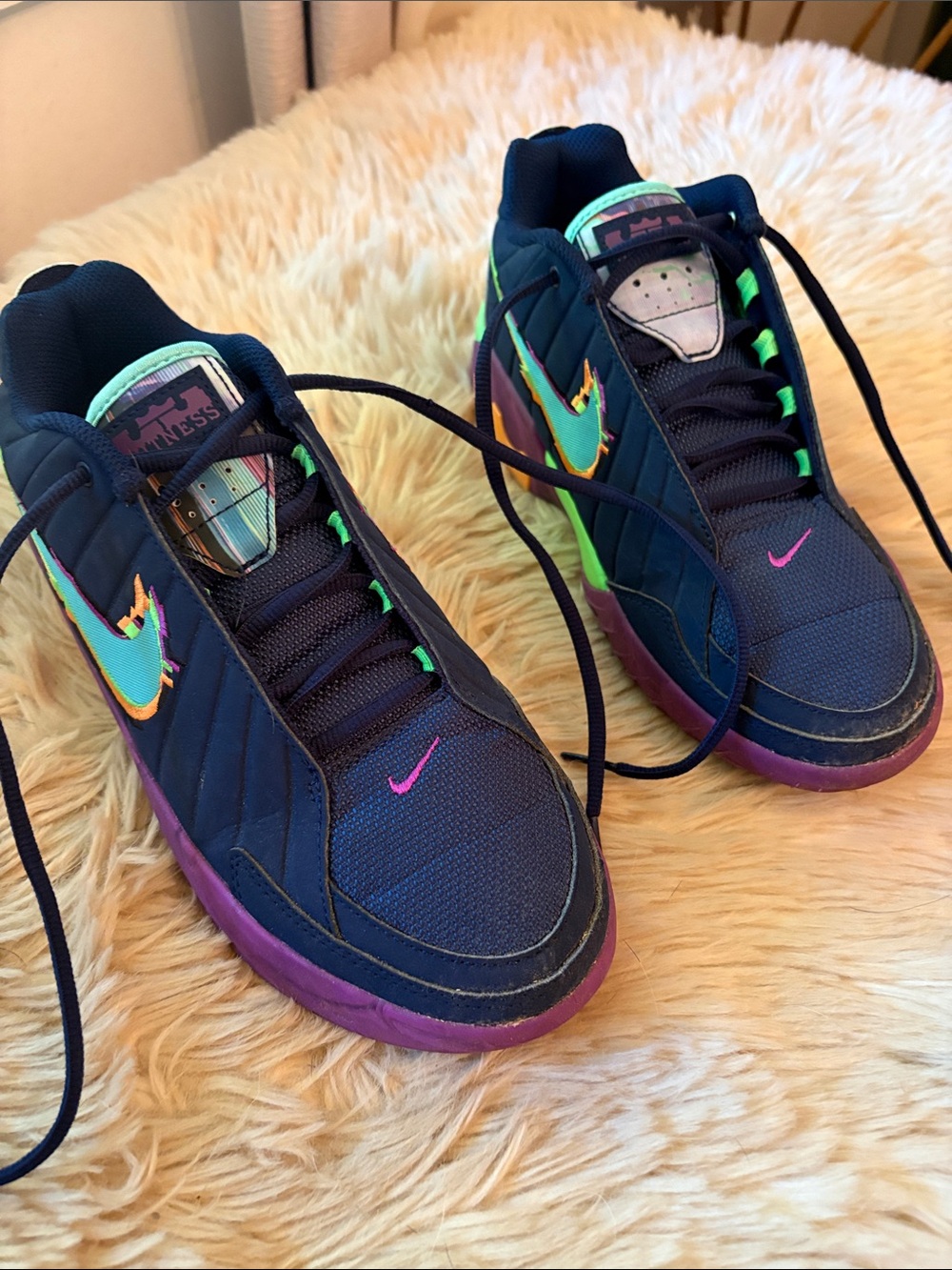 Nike Kids Navy Sneakers with Teal, Lime & Purple Accents